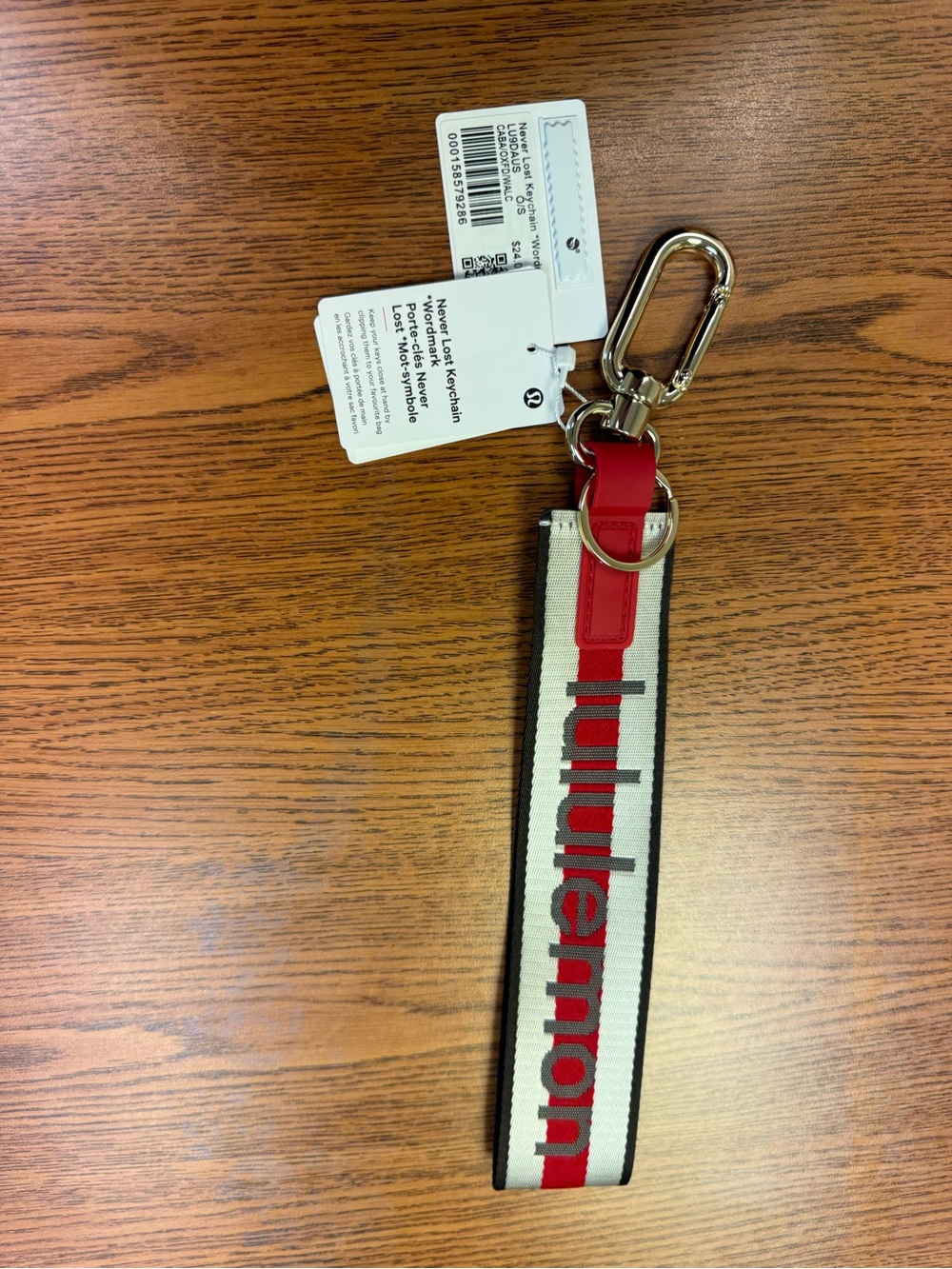 lululemon athletica Red & Cream Branded Keychain Wristlet with Metal Clip